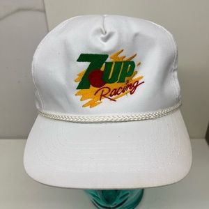 RARE Vintage 7up Rope RACING Snapback Hat White Cap embroidered